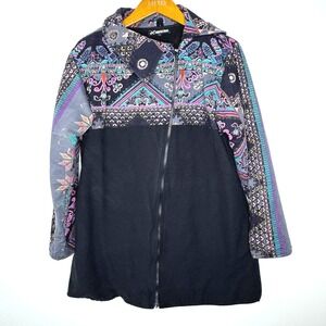 Leopards & Roses Fleece Lined Jacket Black/Purple Women's Size Large‎